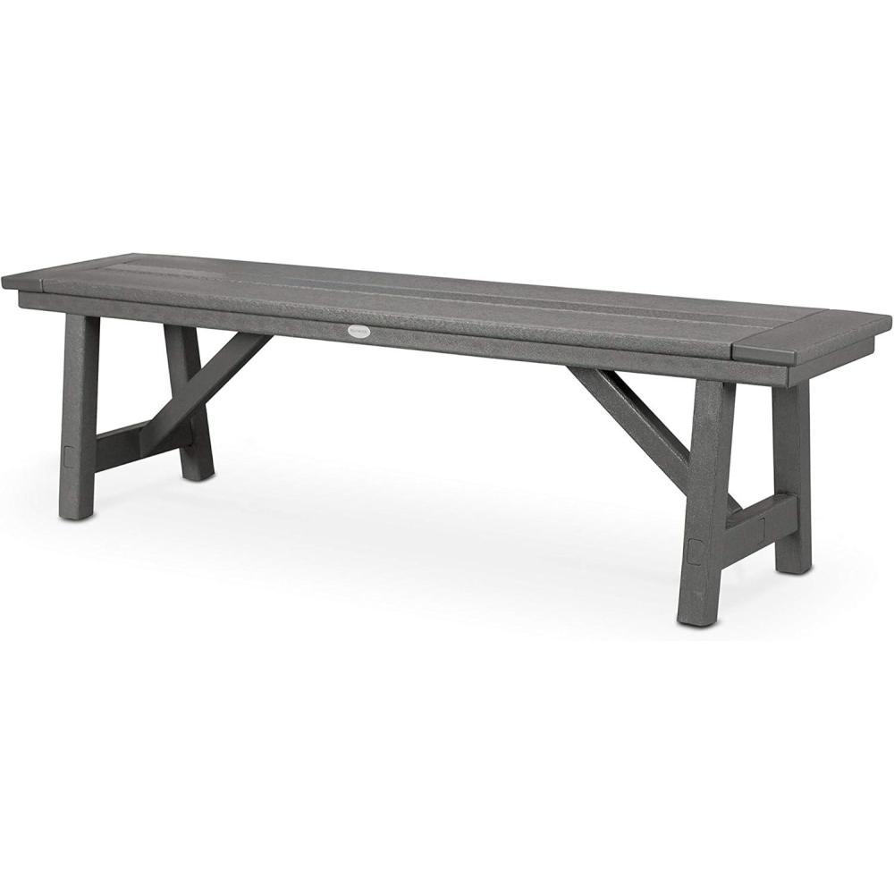 image:imagePOLYWOOD Rustic Farmhouse 60 Inch Backless Bench Outdoor Patio Garden Furniture AllWeather HDPE Lumber Slate GreySlate Grey