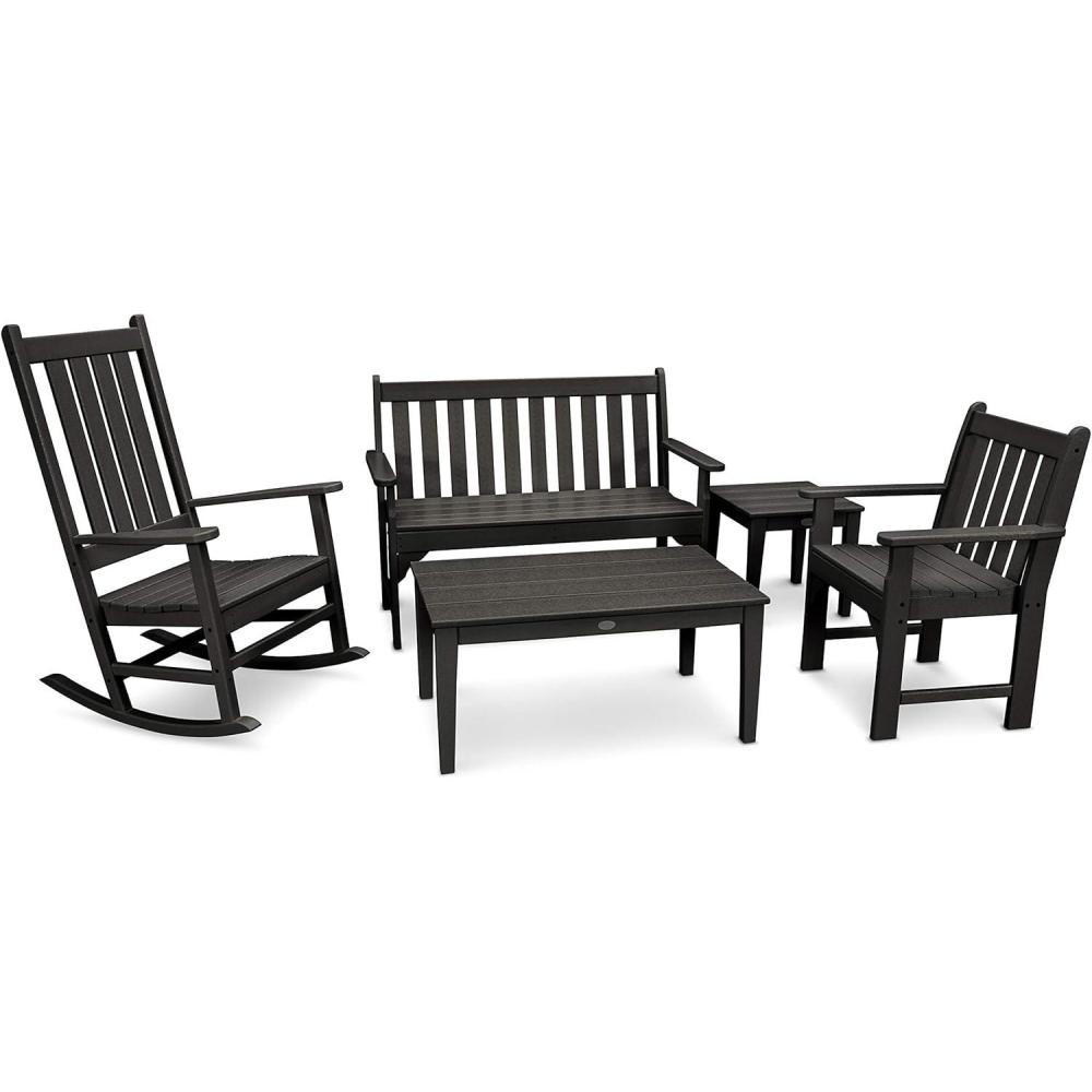 image:imagePolywood Vineyard 5Piece Bench amp Rocking Chair Set BlackBlack