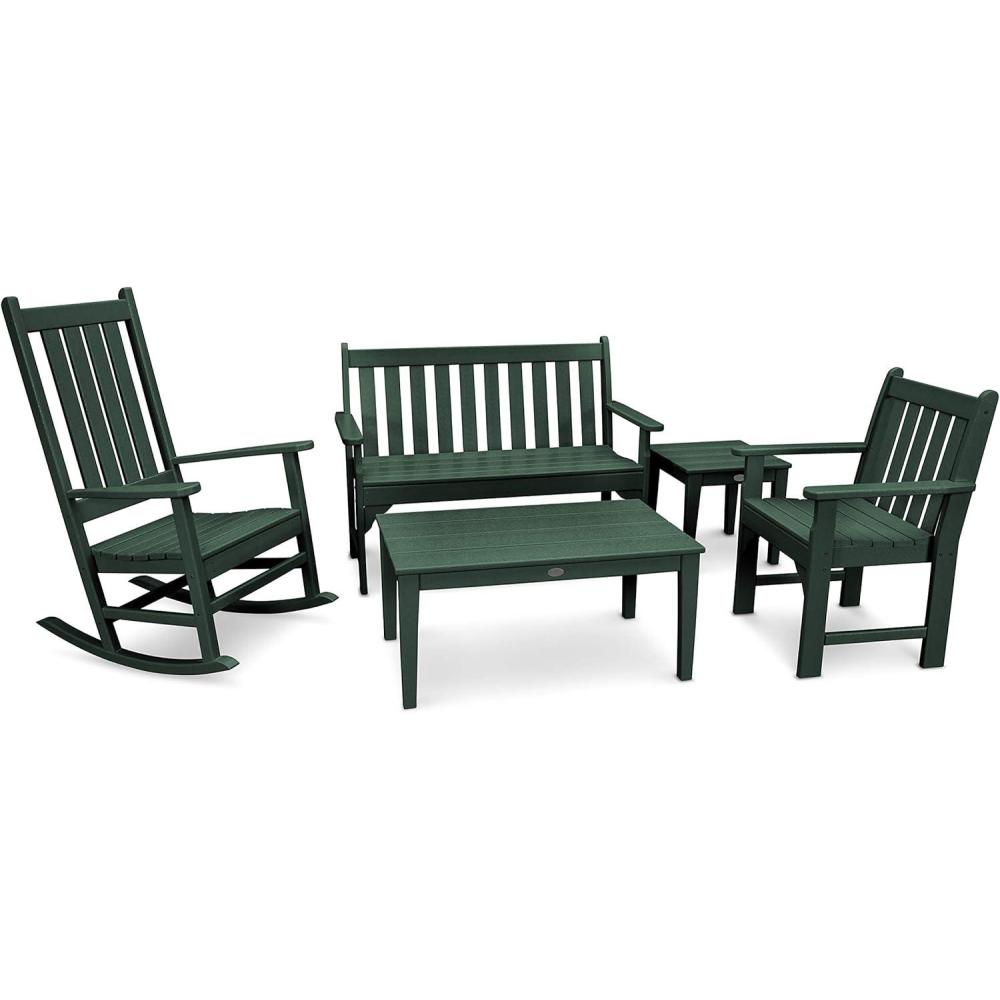 image:imagePolywood Vineyard 5Piece Bench amp Rocking Chair Set BlackGreen