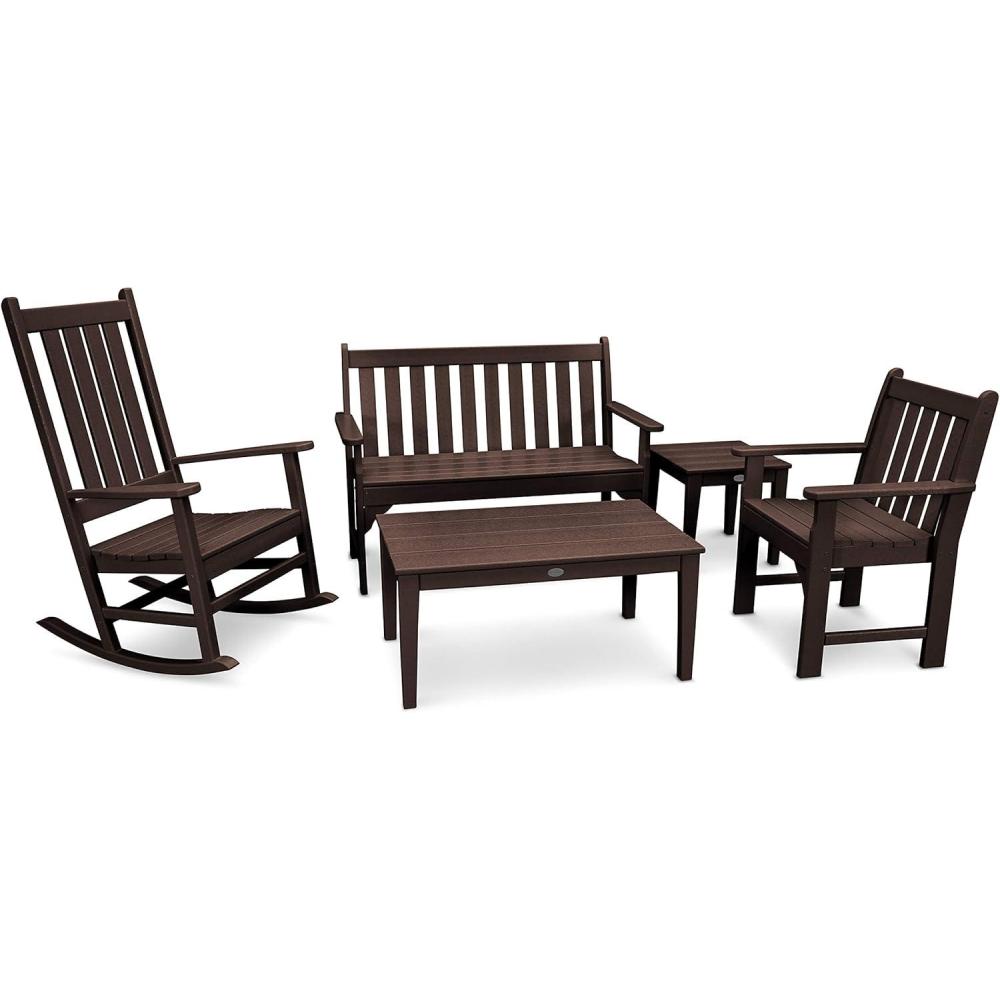 image:imagePolywood Vineyard 5Piece Bench amp Rocking Chair Set BlackMahogany