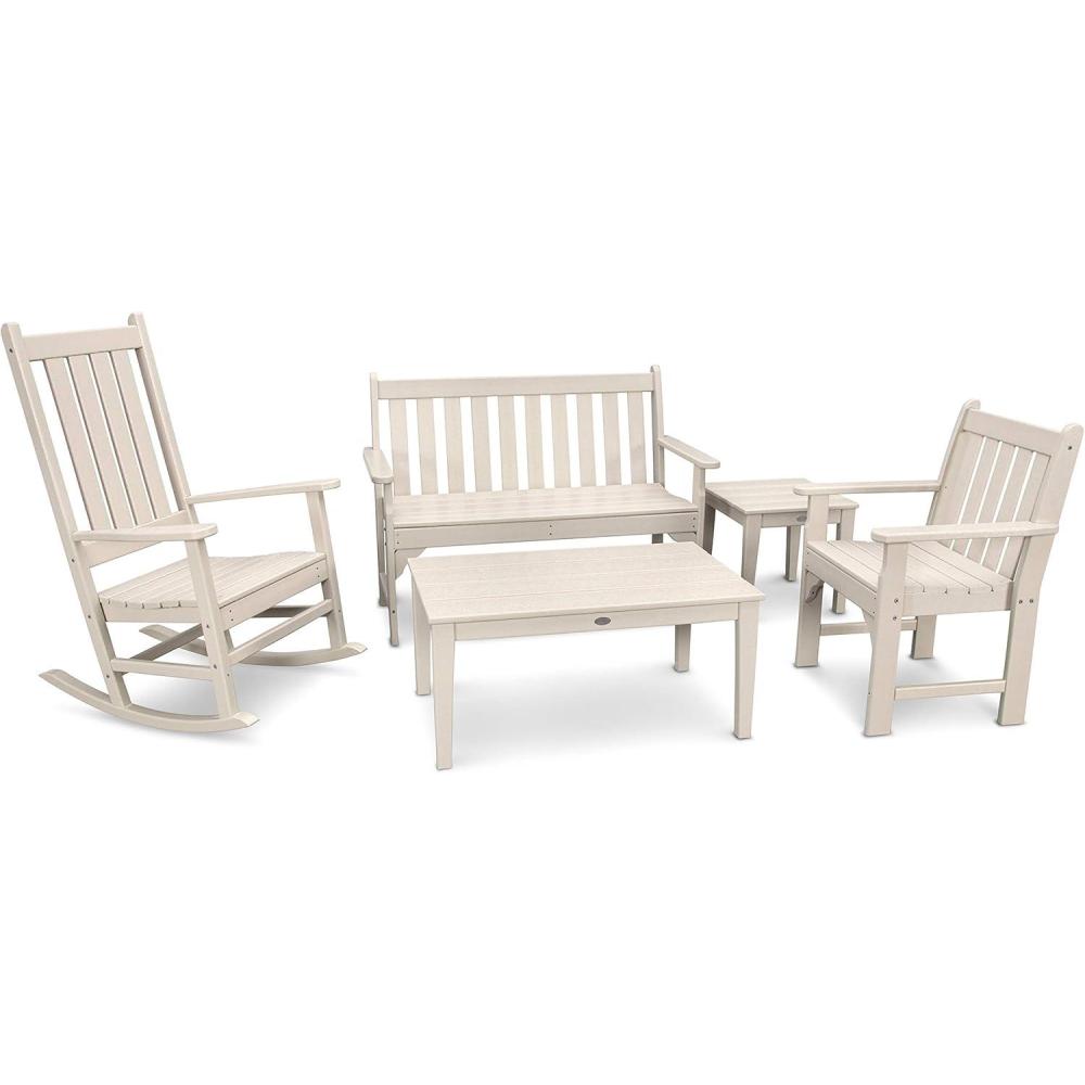 image:imagePolywood Vineyard 5Piece Bench amp Rocking Chair Set BlackSand