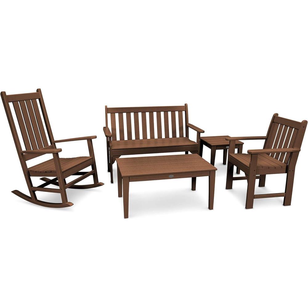image:imagePolywood Vineyard 5Piece Bench amp Rocking Chair Set BlackTeak