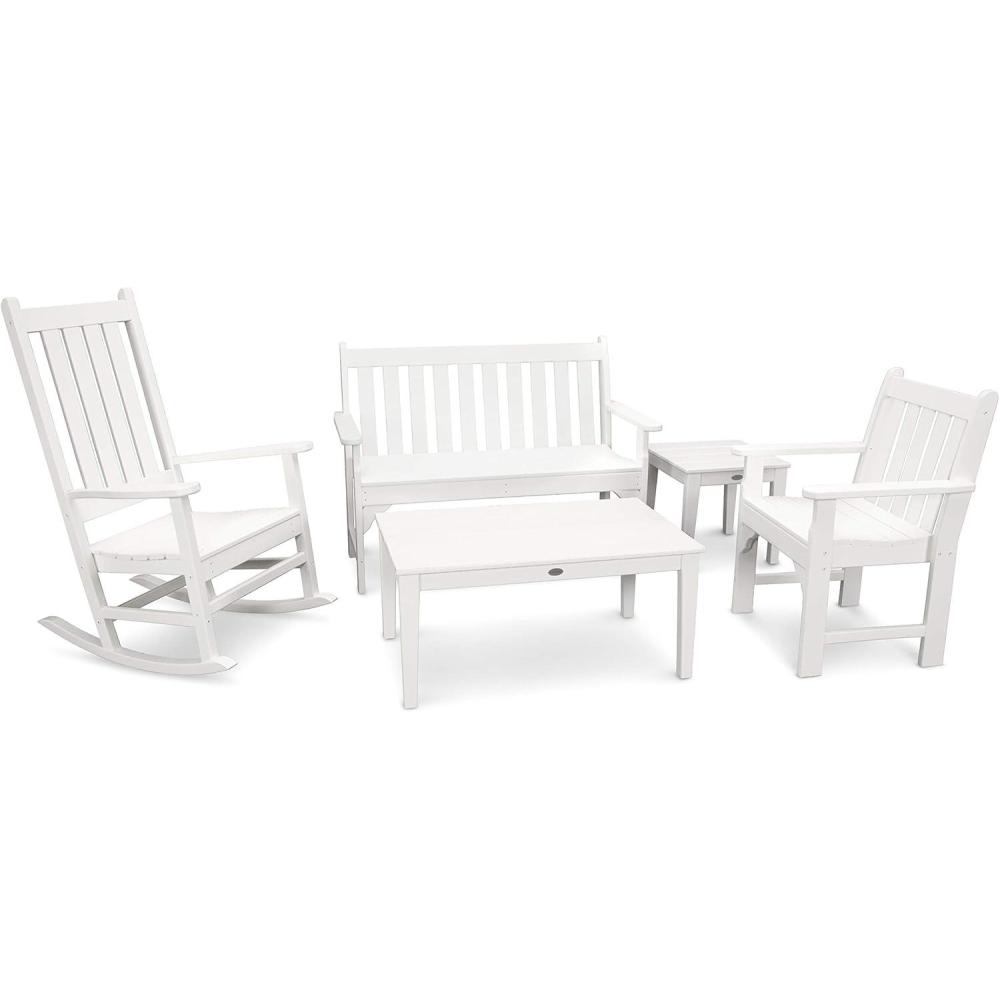 image:imagePolywood Vineyard 5Piece Bench amp Rocking Chair Set BlackWhite