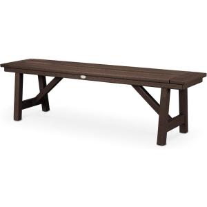 POLYWOOD Rustic Farmhouse 60 Inch Backless Bench, Outdoor Patio Garden Furniture, All-Weather HDPE Lumber, Slate Grey(Mahogany)