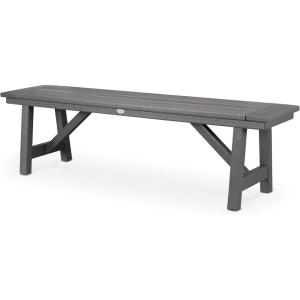 POLYWOOD Rustic Farmhouse 60 Inch Backless Bench, Outdoor Patio Garden Furniture, All-Weather HDPE Lumber, Slate Grey(Slate Grey)