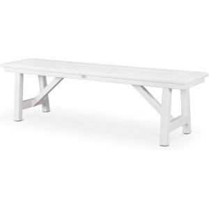 POLYWOOD Rustic Farmhouse 60 Inch Backless Bench, Outdoor Patio Garden Furniture, All-Weather HDPE Lumber, Slate Grey(White)