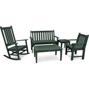 Polywood Vineyard 5-Piece Bench & Rocking Chair Set (Black)(Green)