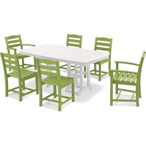 POLYWOOD PWS131-1-WH La Casa Café 7-Piece Dining Set, White(Lime / White)