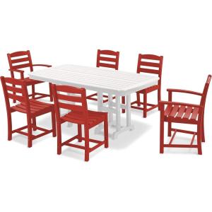 POLYWOOD PWS131-1-WH La Casa Café 7-Piece Dining Set, White(Sunset Red / White)