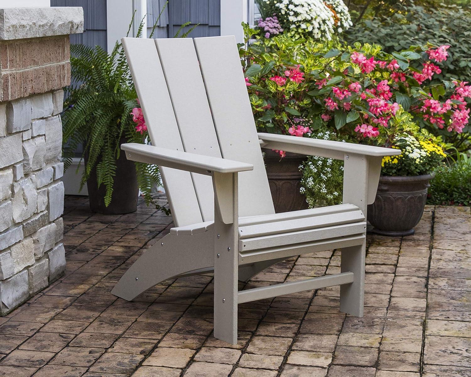 image:imagePOLYWOOD Modern Curveback Adirondack Chair Sand Heavy Duty HDPE Outdoor Furniture Bonfire Fire Pit Seating Classic Wooden Style Patio Lawn Deck Dock amp Lake ChairsTangerine