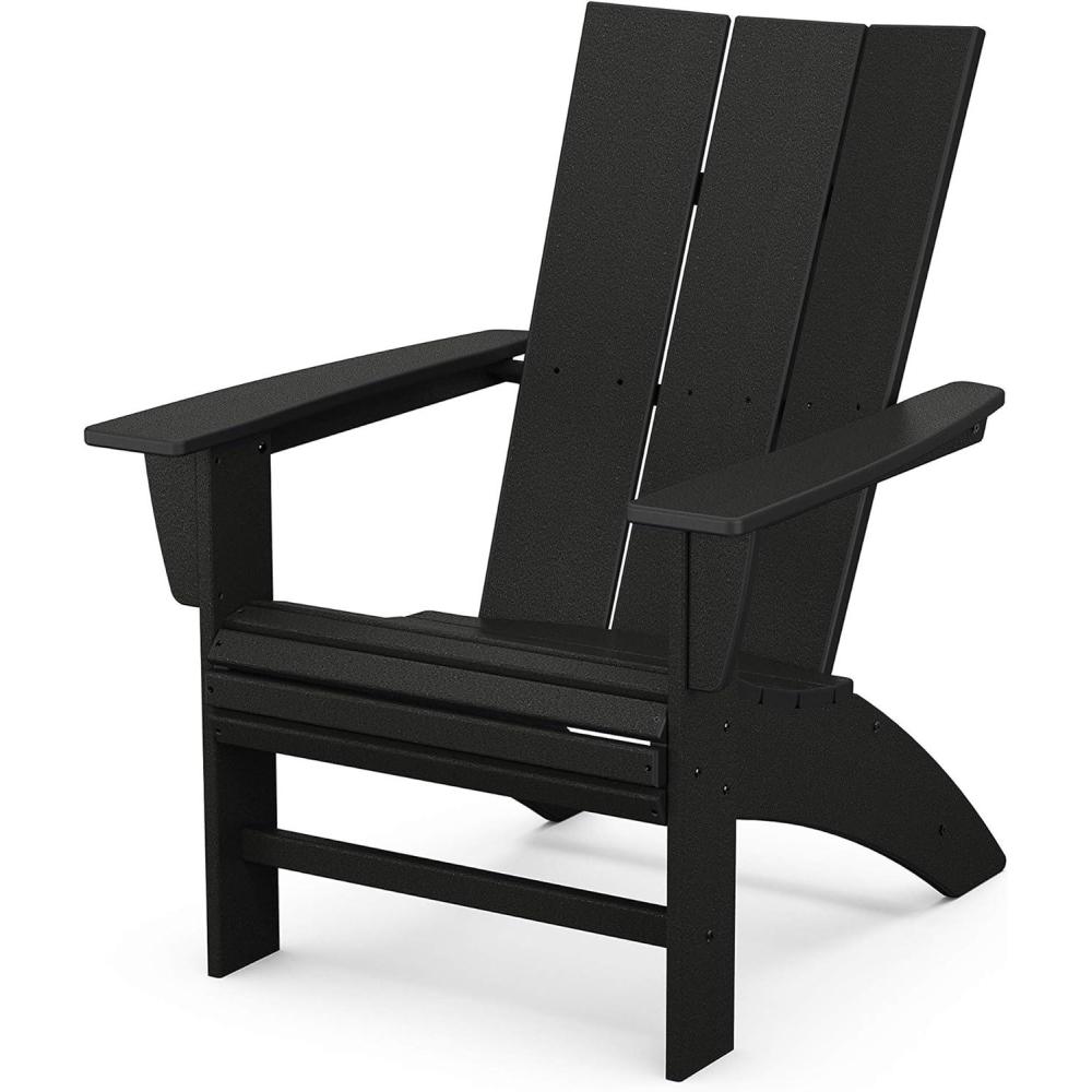 image:imagePOLYWOOD Modern Curveback Adirondack Chair Sand Heavy Duty HDPE Outdoor Furniture Bonfire Fire Pit Seating Classic Wooden Style Patio Lawn Deck Dock amp Lake ChairsBlack