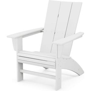 POLYWOOD Modern Curveback Adirondack Chair, Sand – Heavy Duty HDPE Outdoor Furniture – Bonfire Fire Pit Seating – Classic Wooden Style Patio, Lawn, Deck, Dock & Lake Chairs(White)