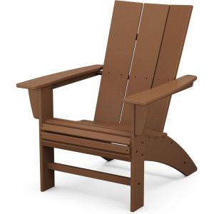POLYWOOD Modern Curveback Adirondack Chair, Sand – Heavy Duty HDPE Outdoor Furniture – Bonfire Fire Pit Seating – Classic Wooden Style Patio, Lawn, Deck, Dock & Lake Chairs(Teak)
