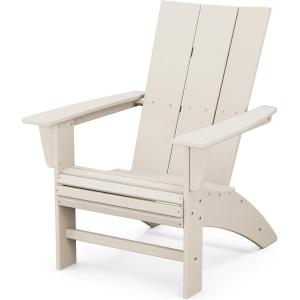 POLYWOOD Modern Curveback Adirondack Chair, Sand – Heavy Duty HDPE Outdoor Furniture – Bonfire Fire Pit Seating – Classic Wooden Style Patio, Lawn, Deck, Dock & Lake Chairs(Sand)