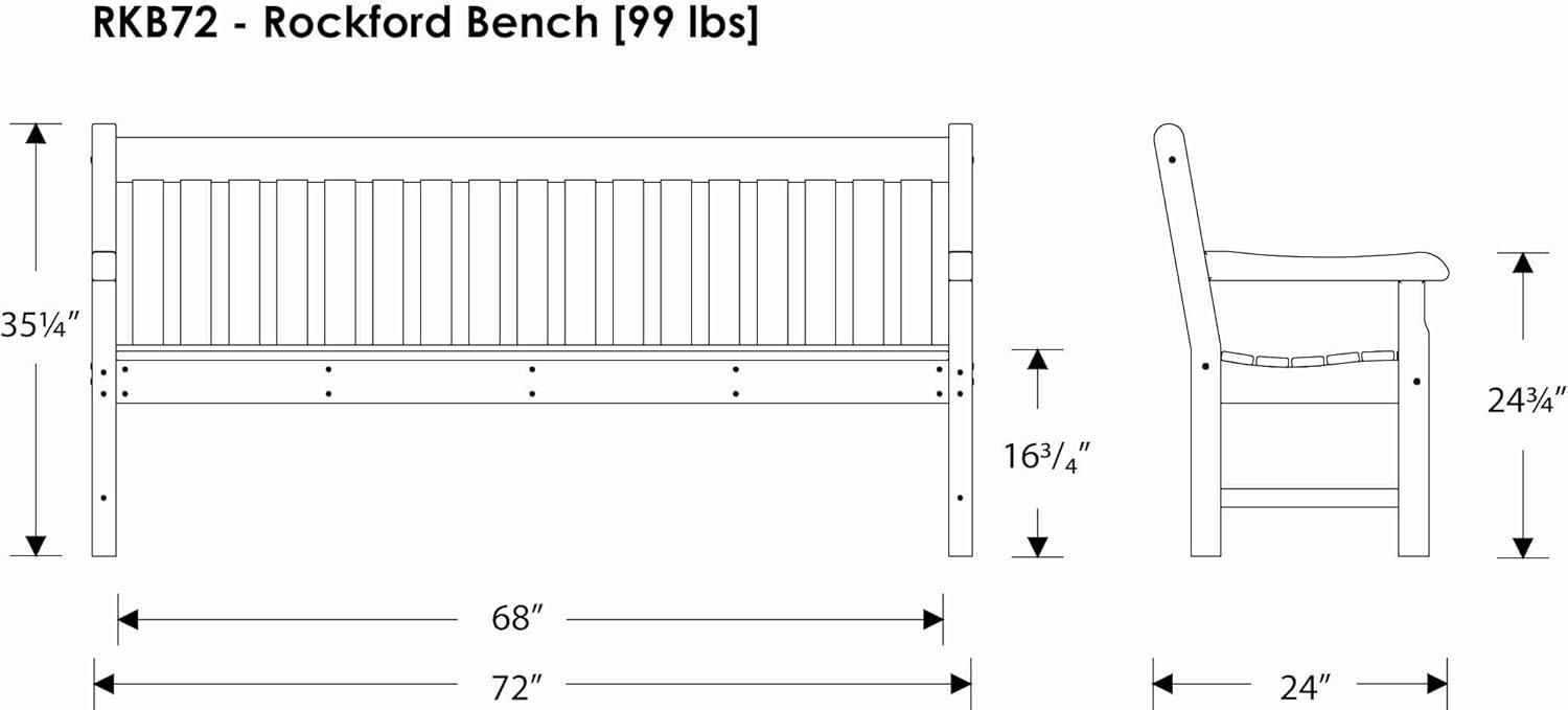 image:imagePOLYWOOD RKB72BL Rockford 72 Bench BlackWhite