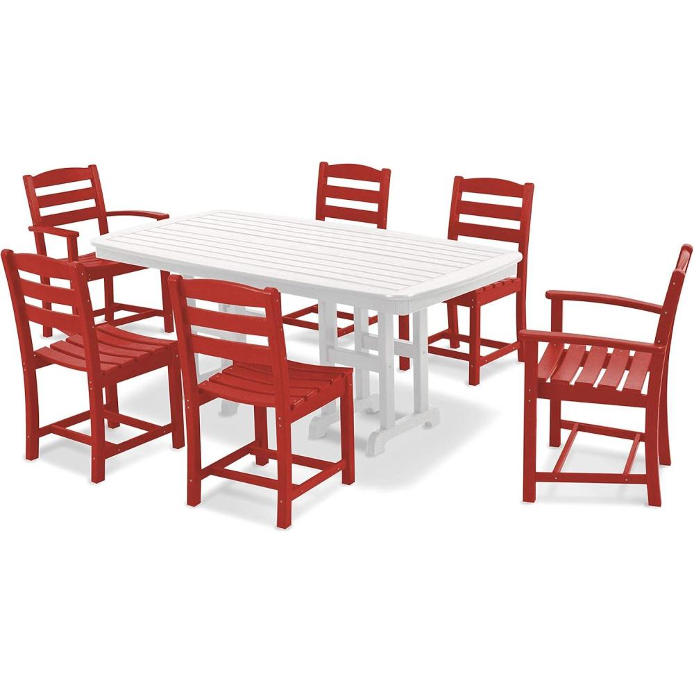 image:imagePOLYWOOD PWS1311MA La Casa Caf 7Piece Dining Set MahoganySunset Red White