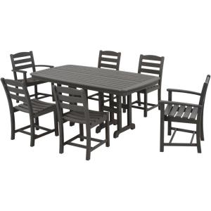 POLYWOOD PWS131-1-MA La Casa Café 7-Piece Dining Set, Mahogany(Slate Grey)