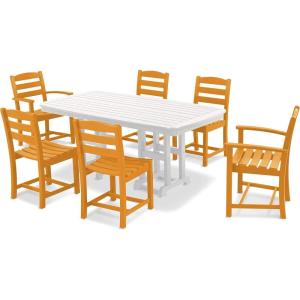 POLYWOOD PWS131-1-MA La Casa Café 7-Piece Dining Set, Mahogany(Tangerine / White)